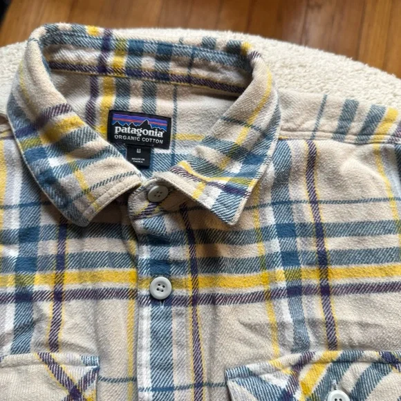 Patagonia Yellow Blue Tan Plaid Flannel Shirt - Picture 4 of 10